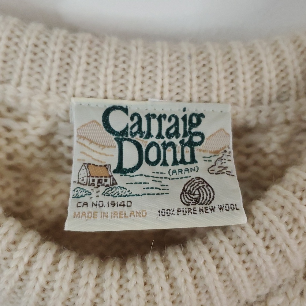 Womens Vintage Wool Aran Chunky Cableknit Fisherman Sweater Size Med Ireland - Picture 6 of 14